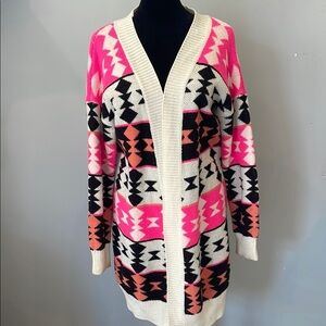 Stylish Pink and Black Geometric Women's Sweater retro looks open style